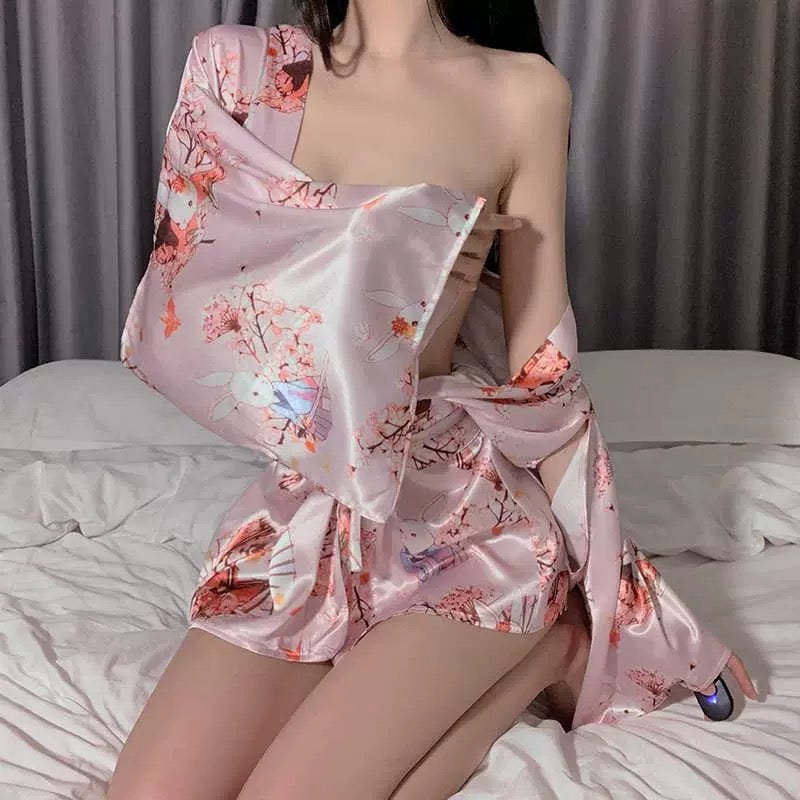 万种风情 - 樱花浴衣纯欲和服套装(樱粉色)