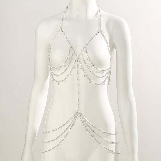 私房配饰 - 多层流苏圆珠身体链(银色)